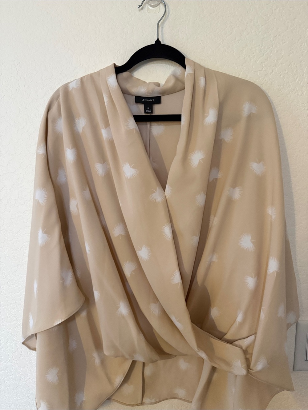 Alfani Beige & White Draped Crossover Blouse
